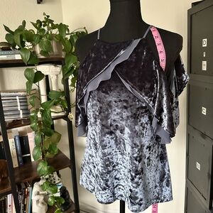 White House Black Market Velvet Ruffle Blouse - Gray